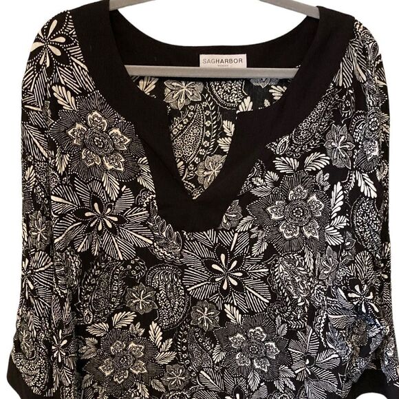 Sag Harbor Black and white v neck tunic 2X - Picture 4 of 6